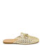 Leder Mules mit Absatz in Gold Farbe