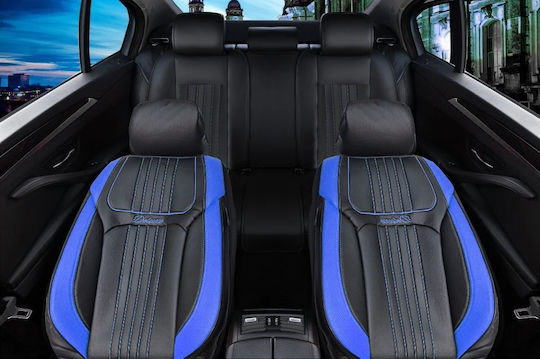 Set Universal Black Blue Eco-leather Car Seat Covers Front Rear