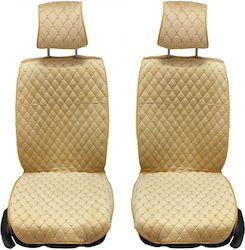 Set 2 Car Seat Covers Front Velvet Cream
