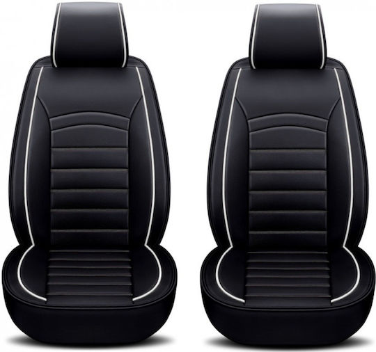 Set 2 Front Car Seat Covers Faux Leather Black White Stripe