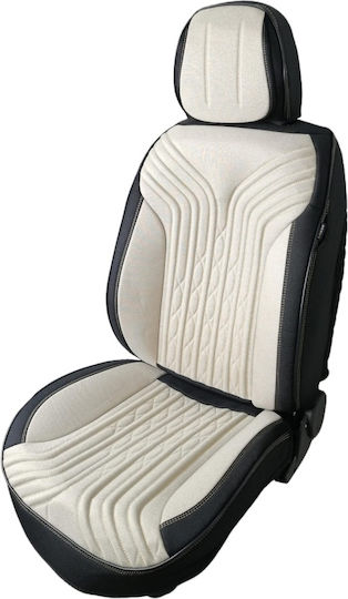 Deluxetuning Set De Huse Pentru Scaune Auto Universale Material Textil Negru Alb Față-spate Bancă Divizată