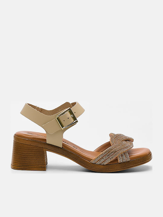 Comodissima Leder Sandalen Anatomisch mit Strass Beige
