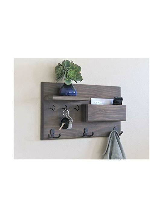 Wooden Wall-Mounted Key Hook 0.10 x 0.50 x 0.38