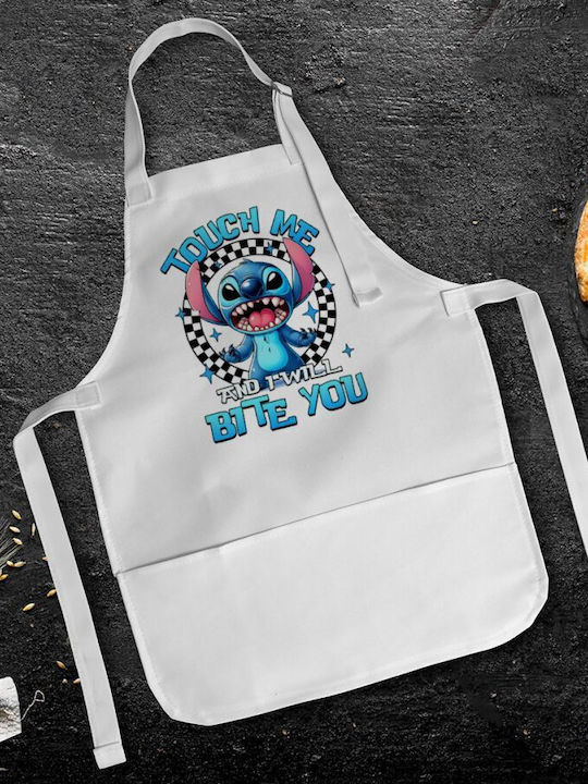 Koupakoupa Stitch Touch Me And I Will Bite You Kids Apron White 22x40cm