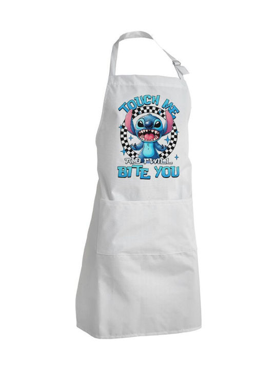 Koupakoupa Stitch Touch Me And I Will Bite You Ποδιά Κουζίνας Λευκή 22x40cm KP_30681_apron-bbq-adult