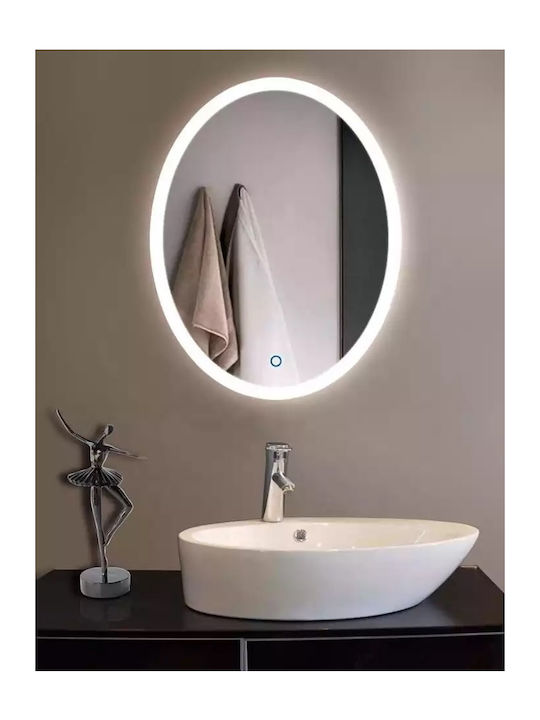 Mysmartmirror 60x80 Осветено Овално Огледало За Баня С Touch On Off Dimmer