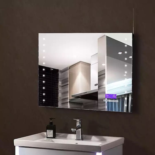 Mysmartmirror 70x90 Beleuchteter Badezimmerspiegel mit Bluetooth Radio Uhr Temperatur Datum Ein/Aus