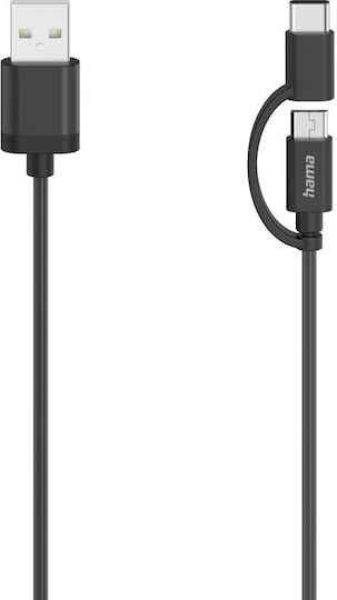 HAMA Flach USB 2.0 auf Micro-USB-Kabel Schwarz 0.75m (00200616) 1Stück