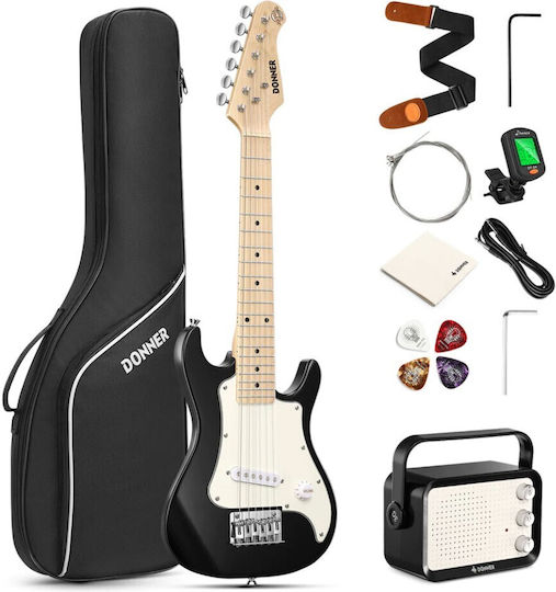 Donner Dsj-100bk Set Elektrische Gitarre Mini 3/4 Schwarze