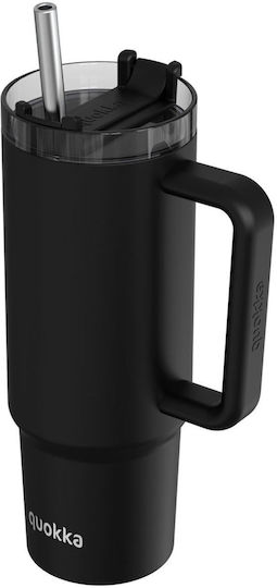 Quokka Handled Tumbler Stainless Steel BPA Free 880ml Black with Straw and Handle