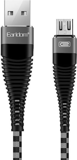 Earldom Микро USB Кабел За Зареждане Usb To Micro-usb 1м 3а Черно Сребрист Ec-022m