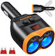 Verk Group Verk Group Autoladegerät 80W 4A Schnellladen mit 2xUSB-A 1xType-C 2xLeichter Eingebettetes Kabel und Voltmeter Schwarz