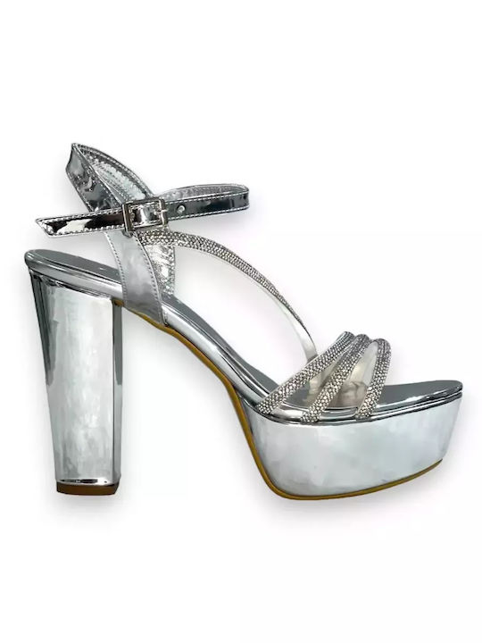 Stoff Sandalen mit Strass Gray