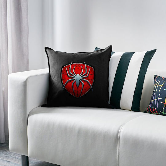 Spider-man Μαξιλάρι Καναπέ Μαύρο 100% Βαμβάκι Περιέχεται Γέμισμα 50x50cm