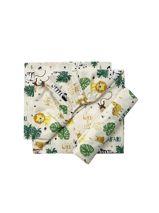 Bunny Bebe Set Lenjerii De Patut Bebe Pentru Patut Din Bumbac Cu Cauciuc Animals Bej 70x140cm 3 Bucăți