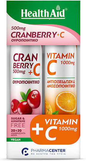 Health Aid Vitamin C Vitamin for Immune System Boost, the Skin & Antioxidant Action 500mg Cranberry 2 x 10 effervescent tablets
