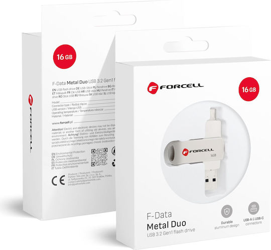 Forcell 16GB USB 3.2 Stick with connection USB-A & USB-C Silver