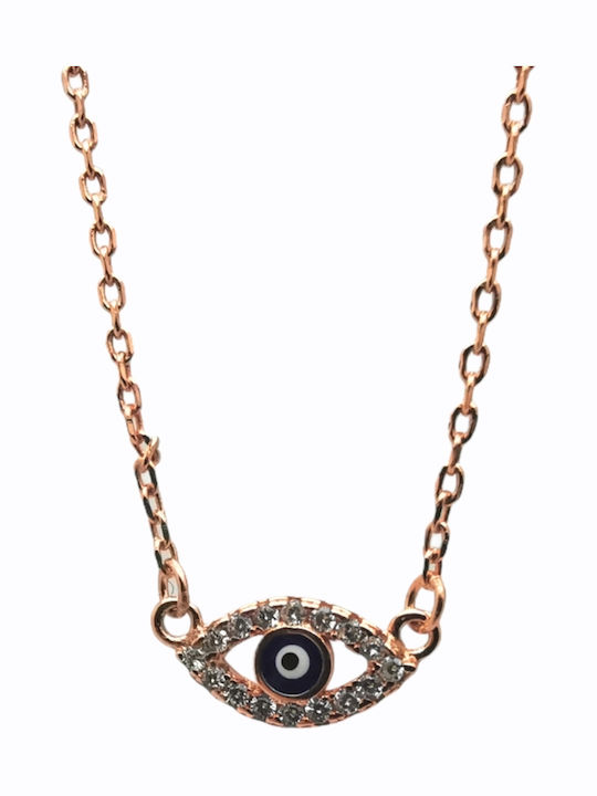 Aris Dentopoulos Jewellery Κολιέ Ματάκι από Ροζ Επιχρυσωμένο Ασήμι με Ζιργκόν Μαύρο