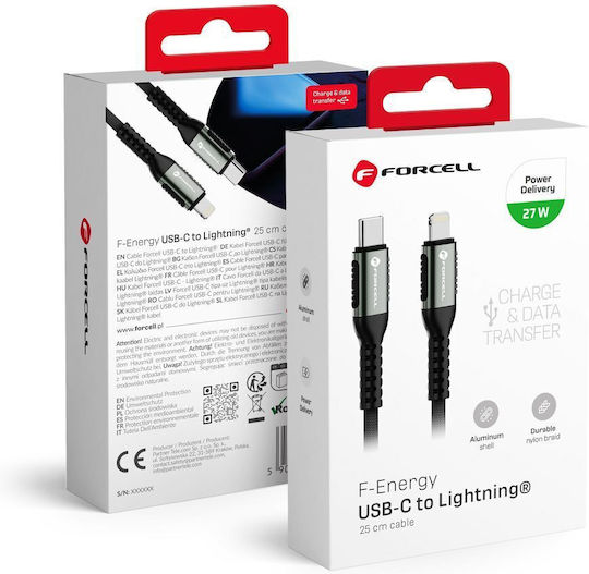 Forcell USB-C to Lightning Cable 27W Μαύρο 0.25m