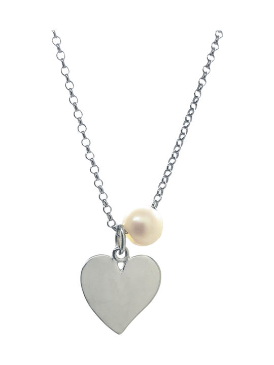 Aris Dentopoulos Jewellery Κολιέ με σχέδιο Καρδιά από Ασήμι με Πέρλες