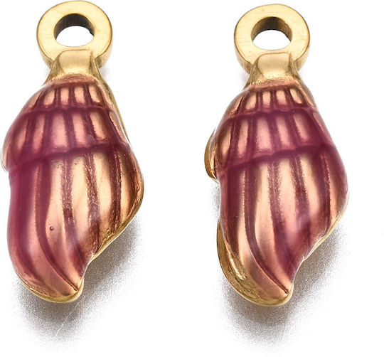 Steel Gold Hanging Seashell Violet Enamel 18.5mm 2pcs