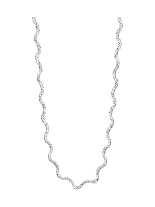 Loisir Desmos Μεταλλική Ασημί Wavy Αλυσίδα Λαιμού Μήκους 45cm
