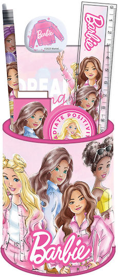 Gim Barbie Kids Stationery Set with Pencil, Eraser, Notepad, Ruler and Pencil Holder 7pcs