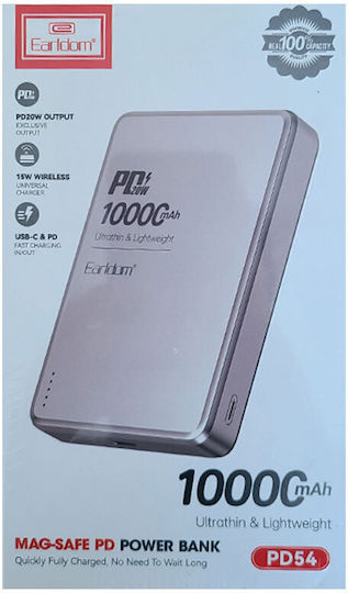 Earldom PD54 Външна Батерия 10000mAh с USB-C Изходен Порт Сребрист