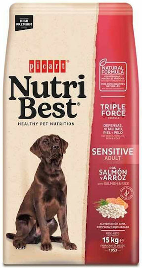 Picart Nutribest 15kg Dry Food for Adult Dogs with Salmon, Rice, Meat and Fish