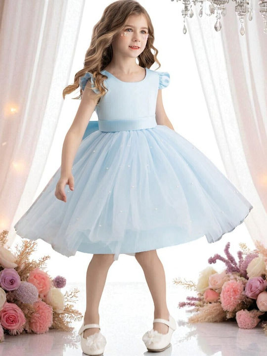 Детска Рокля Без ръкави Тюл Обикновени Light Blue