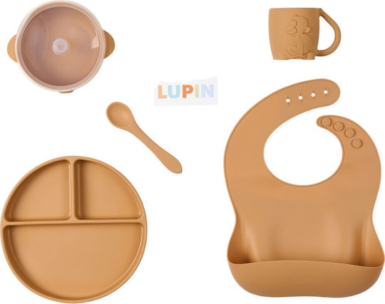 Lupin Σετ Φαγητού Caramel, Monkey, από Σιλικόνη Καφέ 5τμχ