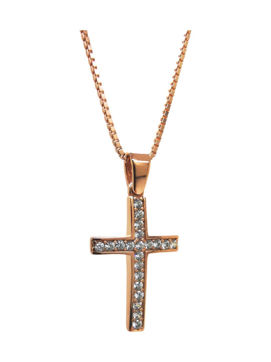 Aris Dentopoulos Jewellery Women's Cross from Rose Gold Plated Silver with Chain