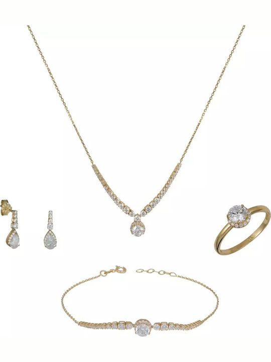 Set with Necklace , Earrings & Ring from Gold 9K with Stones