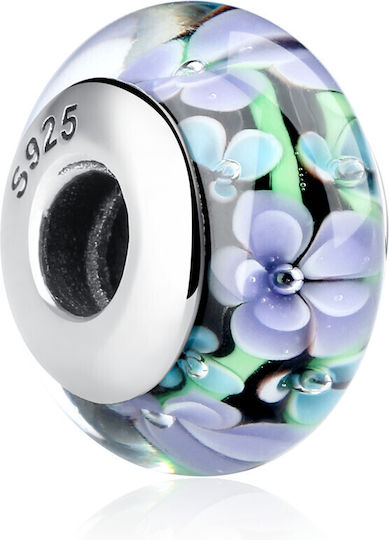 Silber Charm 925 Blau-Grüner Stein Blumen