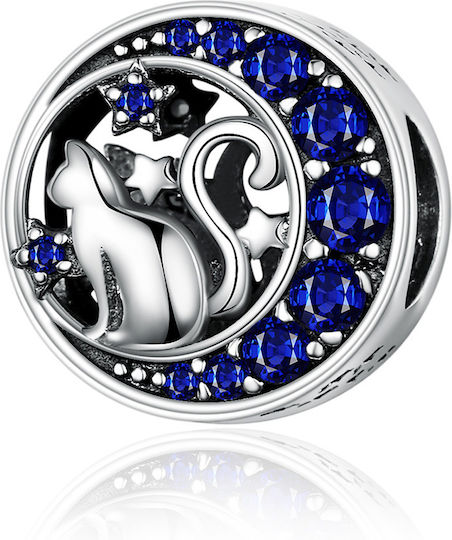 Silber Charm 925 Blaue Steine Katzen Sterne
