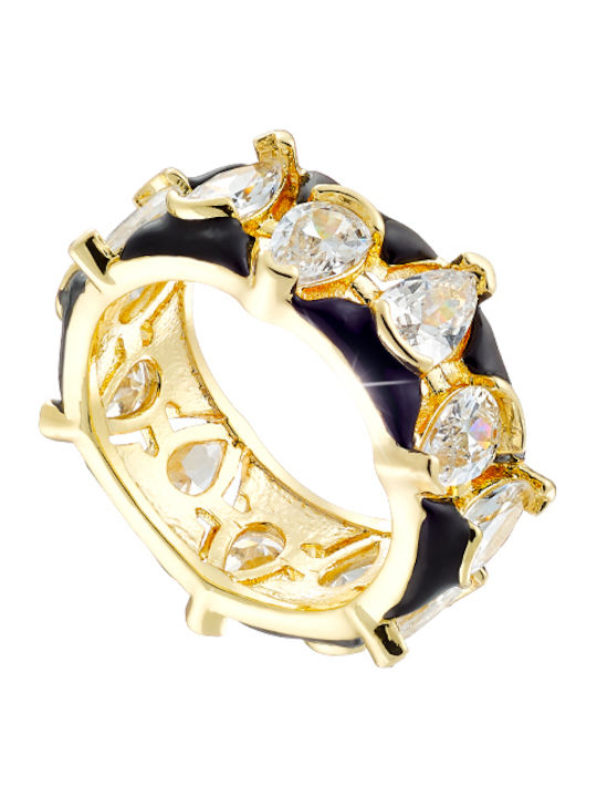 Oxette Ring with Zircon & Enamel Gold Plated