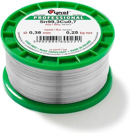 Cynel Soldering Wire Lead-Free 1mm 100g Sn99.3Cu0.7 Flux 3% Melting Point 227°C Sn99c-1.00/0.1