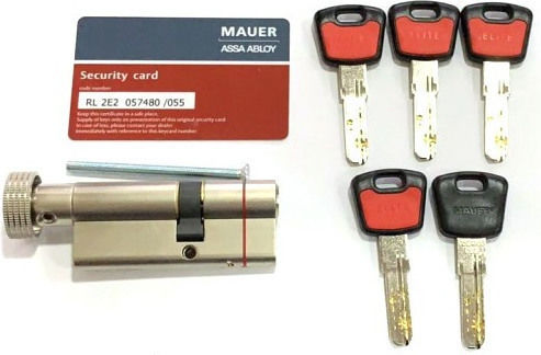 Security Cylinder Mauer Elite 2 Red Line With Knob Internal Nickel 62mm P31x31