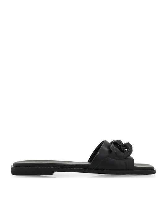 Leder Flache Sandalen für Damen in Schwarz Farbe