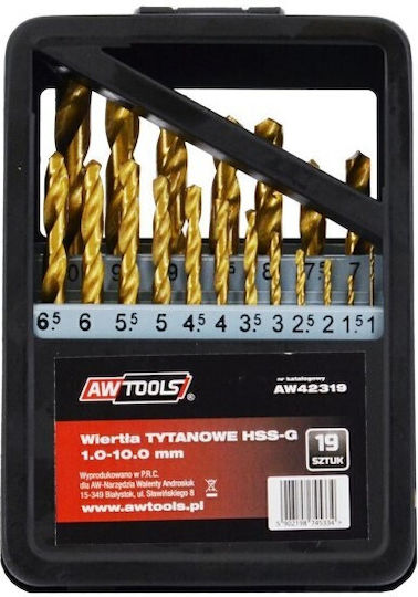 Σετ Τρυπάνια Μετάλλου Hss-g-tin Τιτανίου 1.0-10.0mm 19τεμ
