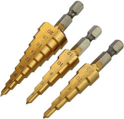 Drillpro 3 Pieces 1/4 Inch Hex Shank HSS Titanium Coated Step Drill Bit Set 3-12 4-12 4-20mm