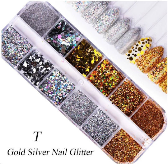 Κασετίνα 12 Strass Mix Nail Art Χρωμάτων Διακόσμηση Νυχιών