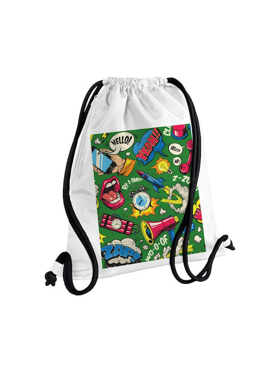 Pop Art Colorată Seamless Geantă Rucsac Tip Gymbag Cu Buzunar Alb 40x48cm și Șnururi Groase
