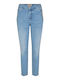 Mos Mosh Women's Denim Trousers with Rips and Embroidery on the Pocket and Zipper at the Ankle Cropped 137380 Light Blue