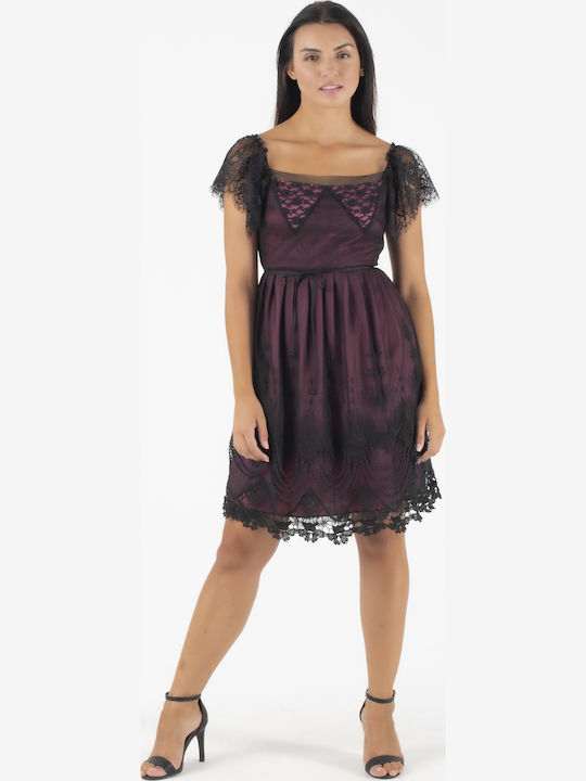 Twin-Set Midi Schwarzes Spitzenkleid P2a2kn