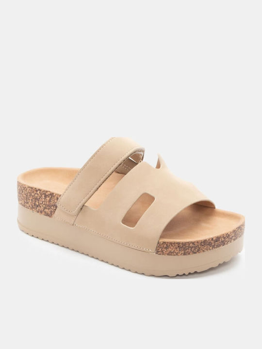 Women's Flat Sandals Flatforms in Beige Color
