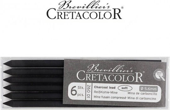 Cretacolor 6 Charcoal Leads 5.6mm Soft