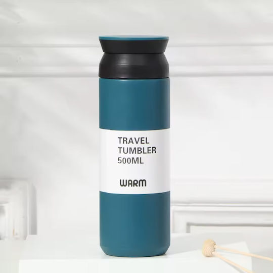 Uncle George Uncle George Stainless Steel Plastic Thermos Bottle BPA Free 500ml Recyclable Blue