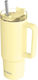 Quokka Glass Thermos Stainless Steel 880ml Pastel Yellow with Straw