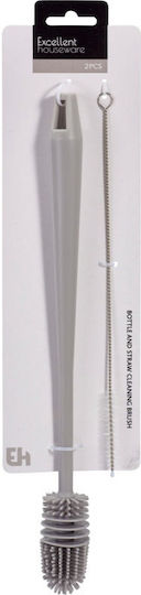 Set 2 Excellent Houseware Bottle Straw Brushes Plastic Stainless Steel 34/26 Cm Gray